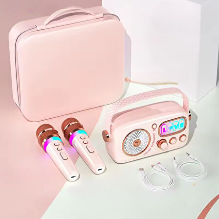 Zealsound Karaoke Hoparlör Seti | 2 Mikrofon, RGB Işıklı| Taşınabilir Bluetooth Karaoke Box