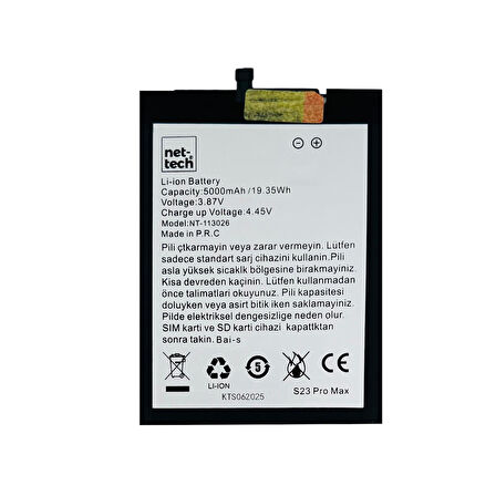 Teknonet Reeder S23 Pro Max Uyumlu Nettech 5000 MAh Batarya NT-113026
