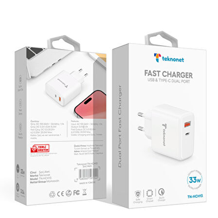 Teknonet TN-HCH13 33W Hızlı Şarj Adaptörü