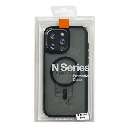 iPhone 16 Pro Max Uyumlu Metal Kamera Çerçeveli Magsafe Seri Arka Koruma Kılıf (Siyah)
