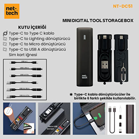 Nettech NT-DC51 Mini Digital Tool Storage Box Şarj ve Data Kablosu NT-111351