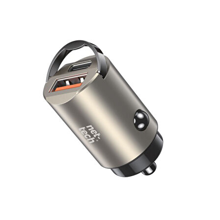 Nettech NT-CCH05 30W PD& QC 3.0 Çift Portlu Metal Araç Şarjı (Space Gray)