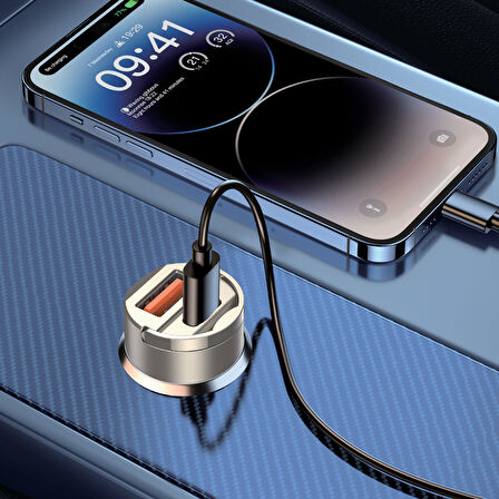 Nettech NT-CCH05 30W PD& QC 3.0 Çift Portlu Metal Araç Şarjı (Space Gray)