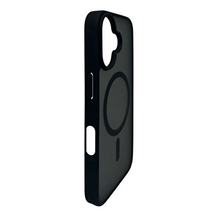 iPhone 16 Plus Lüks Mat Magsafe Uyumlu Manyetik Silikon Kılıf (Siyah)