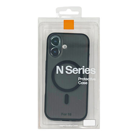 iPhone 16 N-Series 062 Magsafe Uyumlu Manyetik Silikon Kılıf (Siyah)