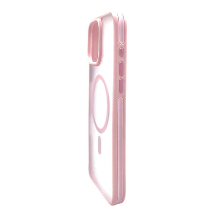 iPhone 16 Plus Uyumlu Şeffaf Renkli Kenar Magsafe Şarj Özellikli Silikon Kılıf (Pembe)