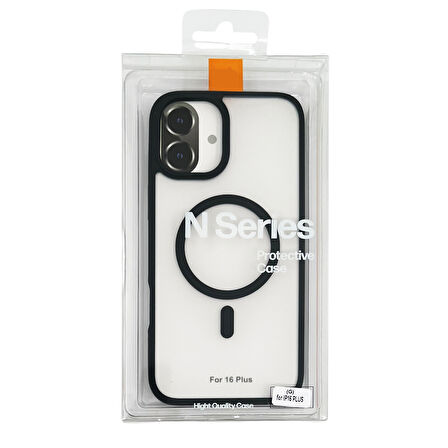 iPhone 16 Plus Uyumlu Şeffaf Renkli Kenar Magsafe Şarj Özellikli Silikon Kılıf (Siyah)