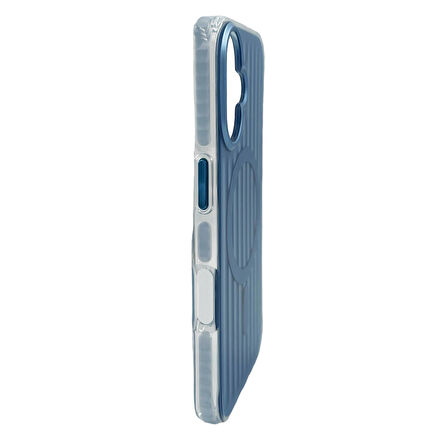 iPhone 16 Magsafe Şarj Özellikli Oyuklu Tasarım Mutural Bumpy Clear Kılıf (Mavi)