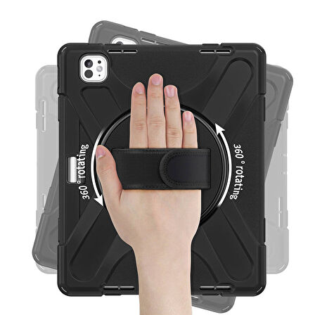 iPad Pro 13 2024 Uyumlu Defender Standlı Zırhlı Silikon Tablet Kılıfı (Siyah)