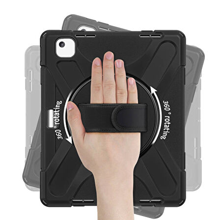 iPad Air 13 2024 Uyumlu Defender Standlı Zırhlı Silikon Tablet Kılıfı (Siyah)