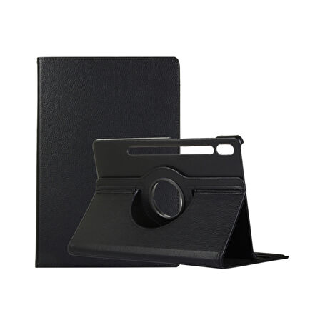 Samsung Galaxy Tab S9 FE 360 Dönen Standlı Kapaklı Kılıf (Siyah)