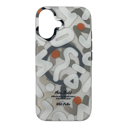 iPhone 16 MagSafe Uyumlu Graffiti Mat Darbeye Dayanıklı Manyetik Telefon Kılıfı (Beyaz)