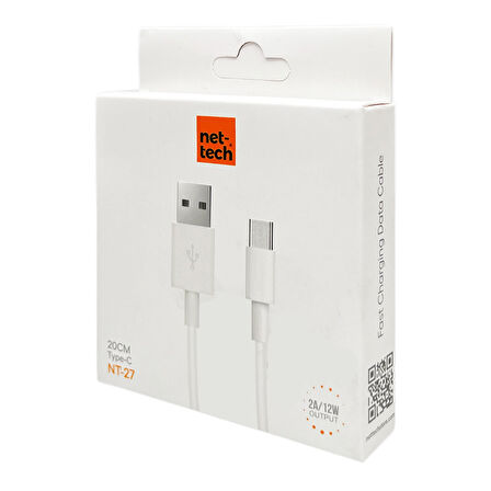 Nettech NT-27 20 Cm Type-C Şarj ve Data Kablosu (Beyaz)