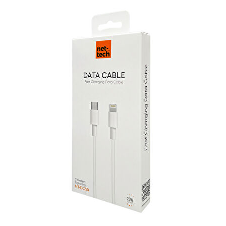 Nettech NT-DC50 20W Plastik 200 Cm Type-C To Lightning Şarj ve Data Kablosu (Beyaz)