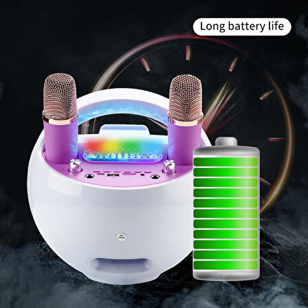 KBQ Karaoke Makinesi 2 Adet Kablosuz Mikrofonlu Taşınabilir Bluetooth Hoparlör