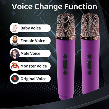 KBQ Karaoke Makinesi 2 Adet Kablosuz Mikrofonlu Taşınabilir Bluetooth Hoparlör