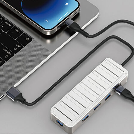 Nettech NT-OT010 5 in 1 USB To Type-c Dönüştürücü (Gri)