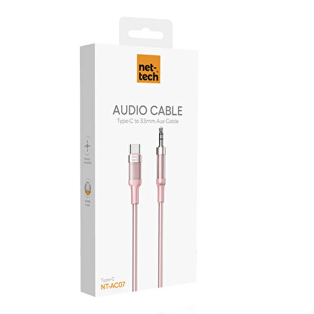 Nettech NT-AC07 Plastik 100 Cm Type-C To Aux Kablosu (Pembe)