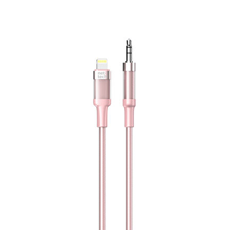 Nettech NT-AC06 Plastik 100 Cm Jack To Lightning Aux Kablo (Pembe)