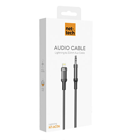 Nettech NT-AC06 Plastik 100 Cm Jack To Lightning Aux Kablo (Siyah)