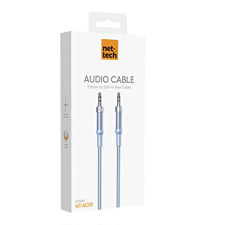 Nettech NT-AC05 3.5mm Plastik 100 Cm Aux Kablo (Mavi)