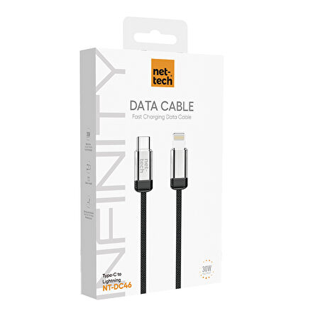 Nettech NT-DC46 30W Plastik 100 Cm Type-C To Lightning Şarj ve Data Kablosu (Siyah)
