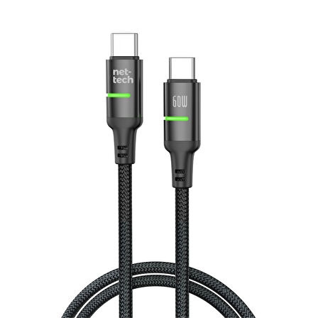 Nettech NT-DC40 60W Plastik 100 Cm Type-C To Type-C Şarj ve Data Kablosu (Siyah)