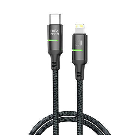 Nettech NT-DC39 30W Plastik 100 Cm Type-C To Lightning Şarj ve Data Kablosu (Siyah)