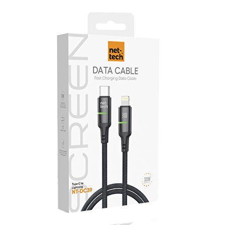 Nettech NT-DC39 30W Plastik 100 Cm Type-C To Lightning Şarj ve Data Kablosu (Siyah)