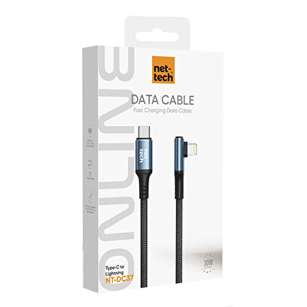 Nettech NT-DC37 30W Plastik 100 Cm Type-C To Lightning Şarj ve Data Kablosu (Siyah)