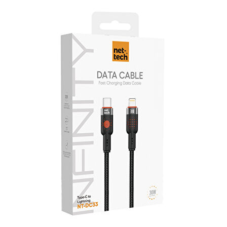 Nettech NT-DC33 30W Plastik 100 Cm Type-C To Lightning Şarj ve Data Kablosu (Siyah)