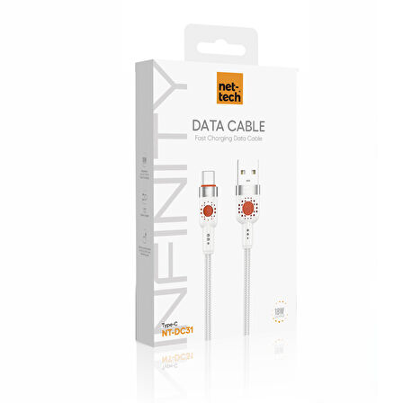 Nettech NT-DC31 18W Plastik 100 Cm USB To Type-C Şarj ve Data Kablosu (Beyaz)