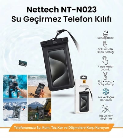 Nettech NT-N023 IP68 Su Geçirmez Telefon Kılıfı 6,7 İnçe Kadar Uyumlu Dokunmatik Ekran Destekli Boyun Askılı