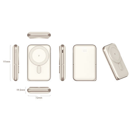 Nettech NT-PW33 15W + 20W PD 10000 MAh Magsafe Powerbank (Krem)