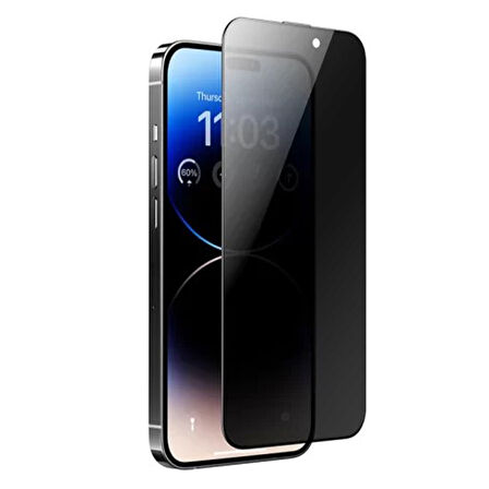 iPhone 14 Pro Kolay Uygulama Aparatlı Dust Proof Privacy Temperli Hayalet Cam Ekran Koruyucu (Siyah)
