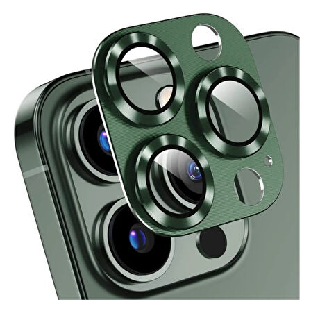 iPhone 14 Pro / 14 Pro Max Uyumlu Metalik Seri Kamera Lens Koruyucu (Yeşil)