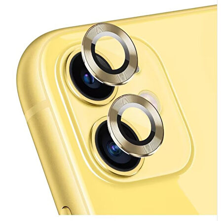 iPhone 12 / iPhone 12 Mini /iPhone 11 Uyumlu Alüminyum Seri Kamera Lens Koruyucu (Gold)