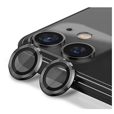 iPhone 12 / iPhone 12 Mini /iPhone 11 Uyumlu Alüminyum Seri Kamera Lens Koruyucu (Siyah)