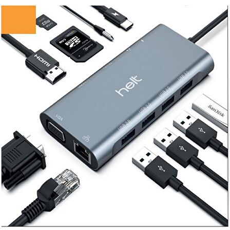 Helt HT-OT01 11 in 1 Type-C Hub Adaptör Çoklayıcı Dock Station