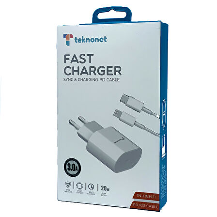 Teknonet TN-HCH11 20W PD 3000 mAh Lightning Kablolu Hızlı Şarj Aleti (Beyaz)
