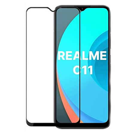 Realme C11 4G Uyumlu Ön Koruma Temperli Cam Ekran Koruyucu (Siyah)