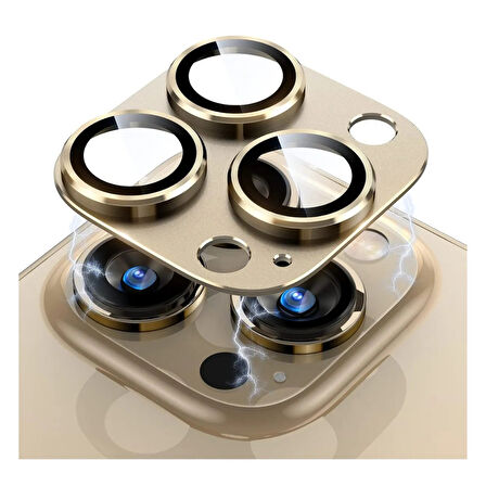 iPhone 14 Pro / 14 Pro Max Uyumlu Metalik Seri Kamera Lens Koruyucu (Gold)