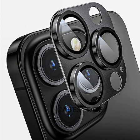 iPhone 14 Pro / 14 Pro Max Uyumlu Metalik Seri Kamera Lens Koruyucu (Siyah)