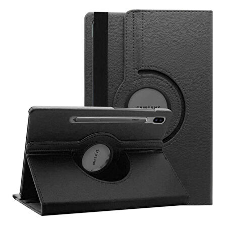 Samsung Galaxy Tab S7 FE SM-T733 12.4 360 Dönen Standlı Kapaklı Kılıf (Siyah)