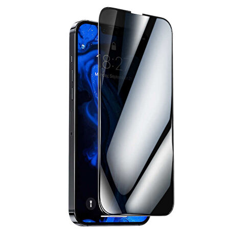 iPhone 13 Mini Uyumlu Privacy Ön Koruma Temperli Hayalet Cam Ekran Koruyucu (Siyah)