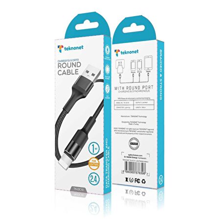 Teknonet TN-DC10 İp Örgü 100 Cm Lightning Şarj ve Data Kablosu