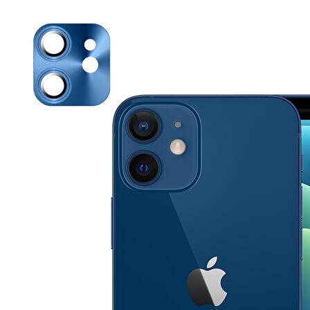 iPhone 12 Mini / İphone 11 Uyumlu Metalik Seri Kamera Lens Koruyucu (Mavi)