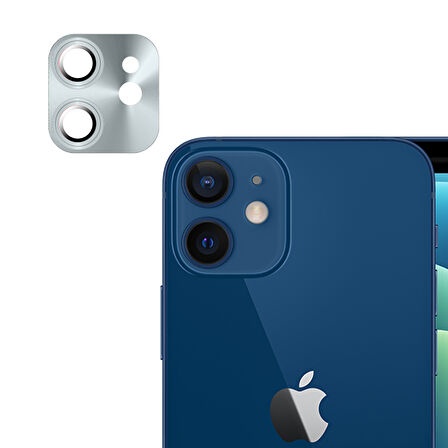 iPhone 12 Mini / İphone 11 Uyumlu Metalik Seri Kamera Lens Koruyucu (Gümüş)