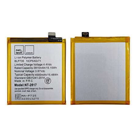 Teknonet Oppo Reno 2 Uyumlu Nettech NT-2017 BLP735 4000 MAh Batarya NT-85726