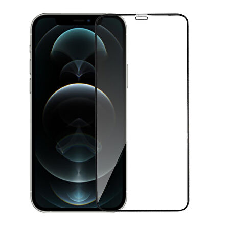 iPhone 12 / 12 Pro Uyumlu Toz Filtreli HD Temperli Cam Ekran Koruyucu (Siyah)